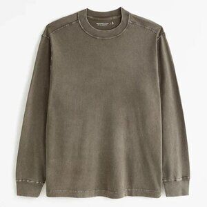 Abercrombie Long-Sleeve Vintage-Inspired Tee Dark Green Pattern Size Small